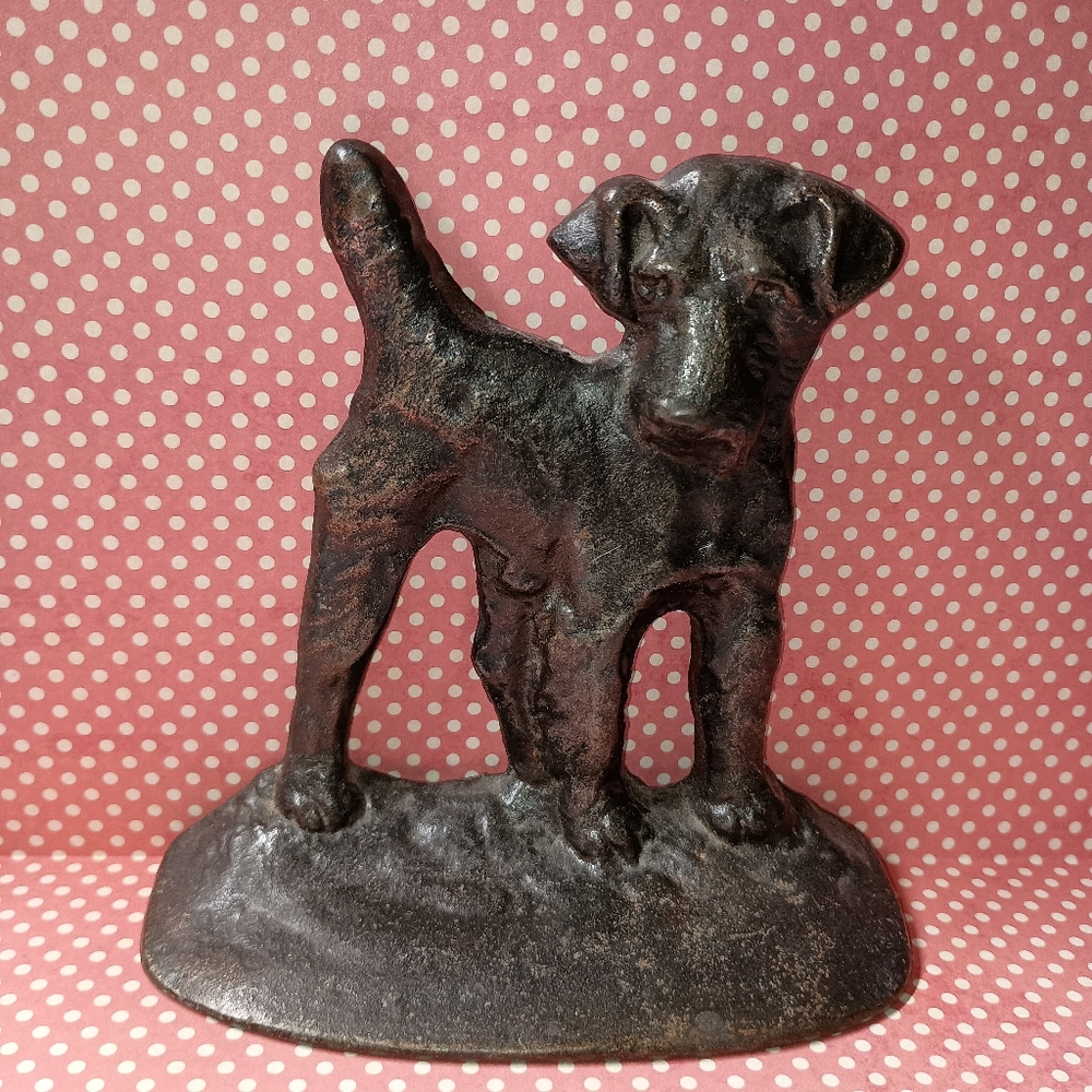 Vintage Hubley Iron bookend Wire Fox Terrier